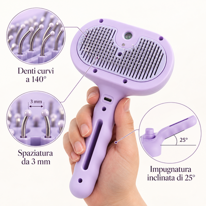 Dettagli tecnici: denti curvi 140 gradi, spaziatura 3 mm, impugnatura 25 gradi